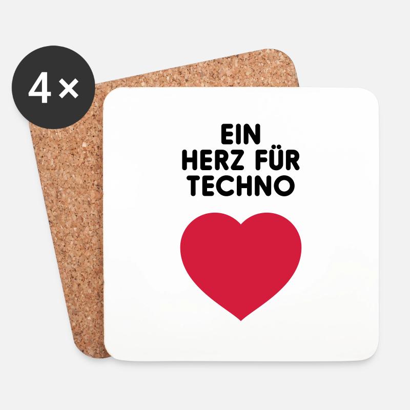 EIN HERZ FÜR TECHNO - Untersetzer (4er-Set) - Weiß