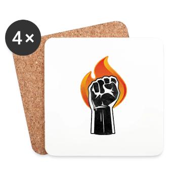 Angehobene Faust brennt | schwarzes Power-Symbol - Untersetzer (4er-Set) - Weiß - Vorne