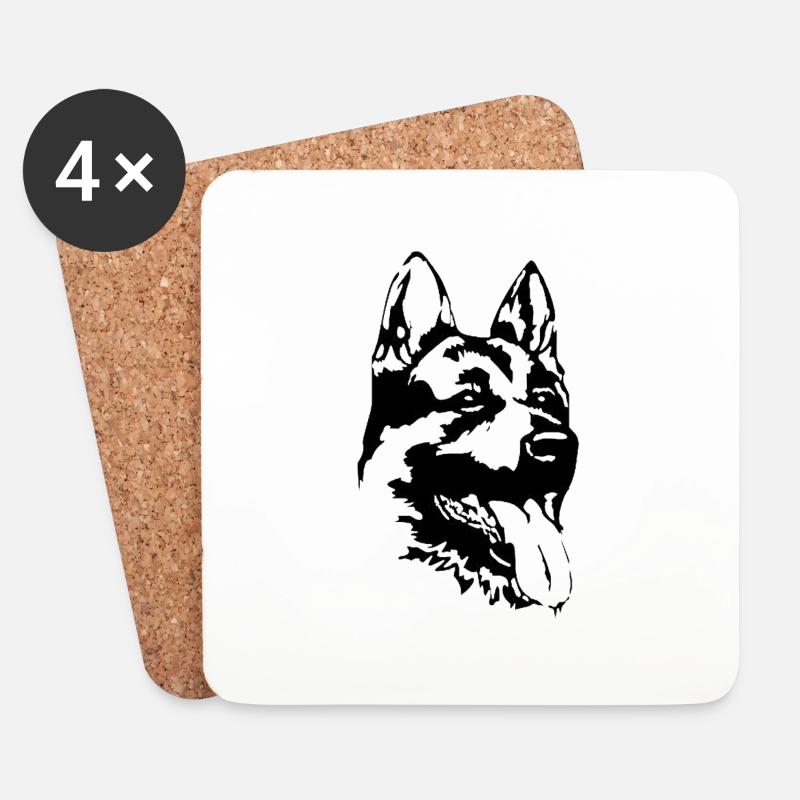 Schäferhundekopf - Untersetzer (4er-Set) - Weiß