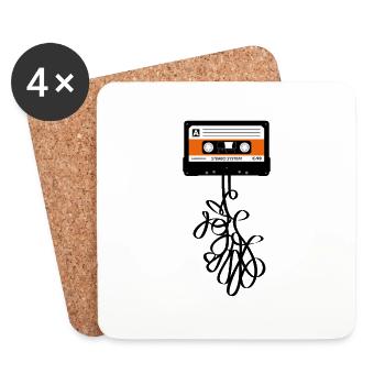RETRO COLLECTION : CASSETTE AVEC SALADE DE RUBAN, ORANGE - Dessous de verre (lot de 4) - blanc - Devant