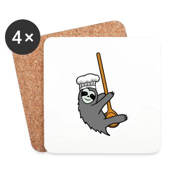 Industrious sloth kitchen cooking cooking spoon hobby chef - Coasters (set of 4) - white - Front