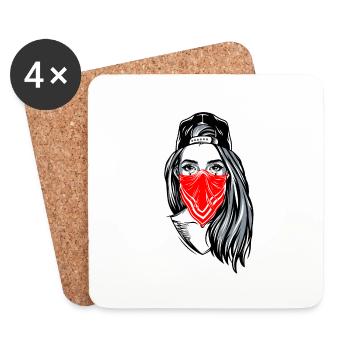 Chicano, badgirl avec masque facial - Dessous de verre (lot de 4) - blanc - Devant