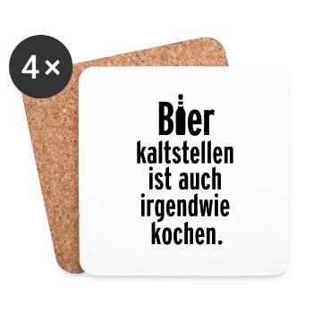 Bierflasche kalt Kühlschrank Küche kochen grillen - Untersetzer (4er-Set) - Weiß - Vorne
