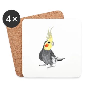 Nymphensittich / Cockatiel I - Untersetzer (4er-Set) - Weiß - Vorne