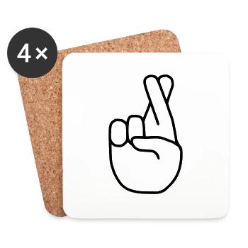 Emoji finger crossed sketch black - Coasters (set of 4) - white - Front
