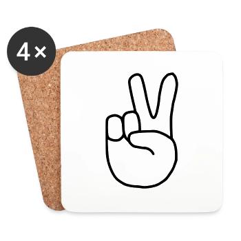 Emoji Peace Finger Sketch noir - Dessous de verre (lot de 4) - blanc - Devant