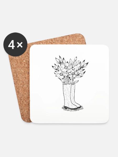 Illustration Blumen Stiefel - Untersetzer (4er-Set) - Weiß