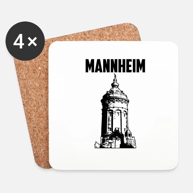 Mannheim Wasserturm Schwarz - Untersetzer (4er-Set) - Weiß