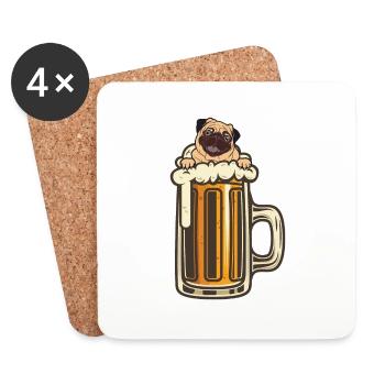 Carlin dans la fête de la bière Célébration Sarcasme du chien - Dessous de verre (lot de 4) - blanc - Devant