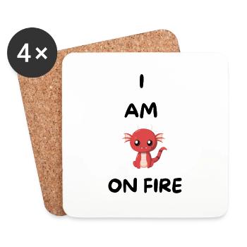 JE SUIS EN FEU -kawaii dragon - cadeau drôle - Dessous de verre (lot de 4) - blanc - Devant