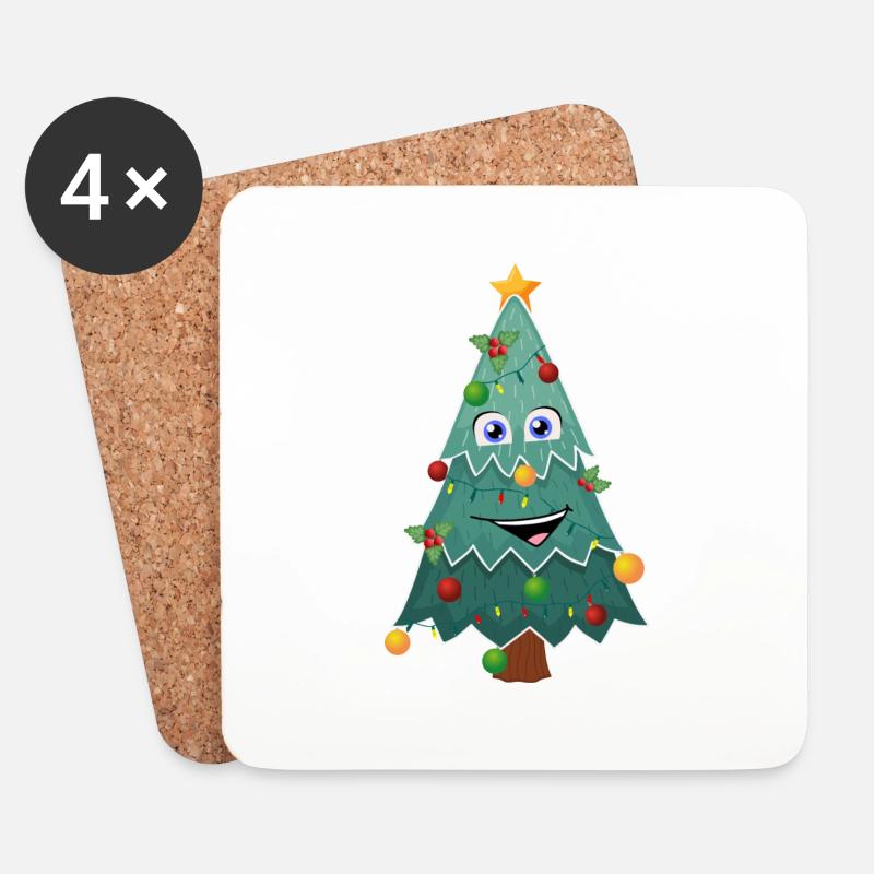Happy Christmas Tree - Untersetzer (4er-Set) - Weiß