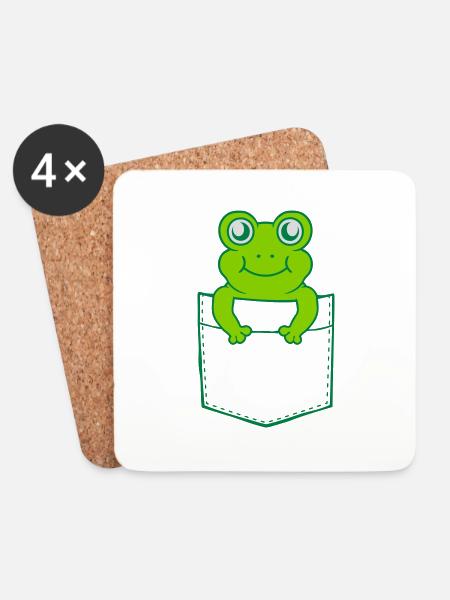 Unterwegs Hemdtasche Frosch Comic - Untersetzer (4er-Set) - Weiß