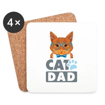 Smarte Ingwerkatze in blauer Brille. Katzenpapa - Untersetzer (4er-Set) - Weiß - Vorne