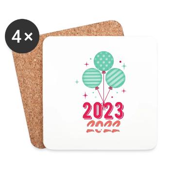 2022 bye welcome 2023 new year colorful balloon - Coasters (set of 4) - white - Front