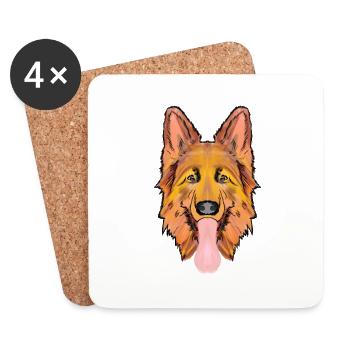 Deutscher Schäferhund Kopf, farbig - Untersetzer (4er-Set) - Weiß - Vorne
