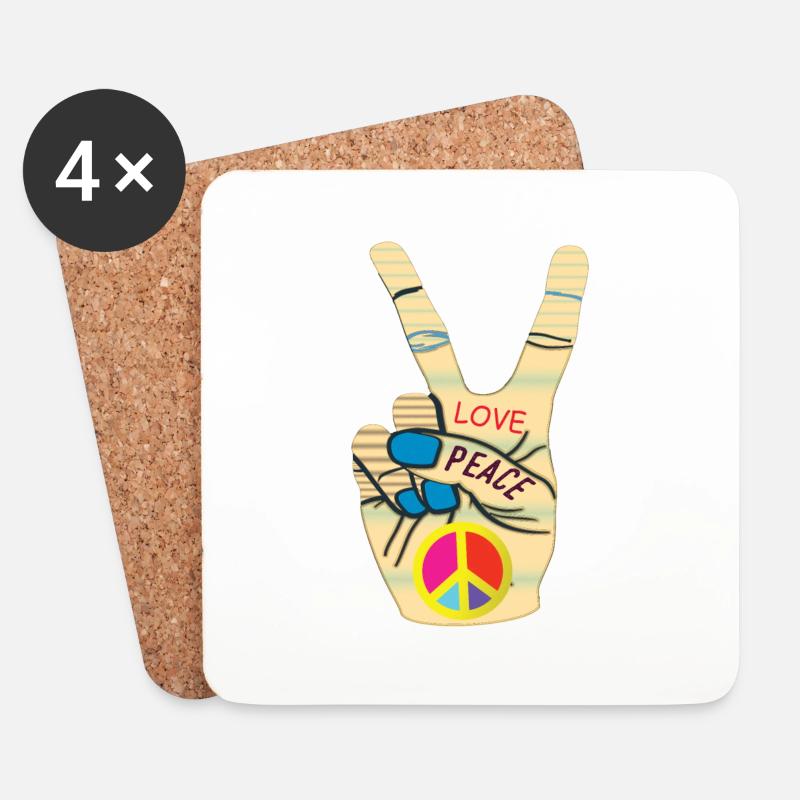Peace Hand Love - Untersetzer (4er-Set) - Weiß