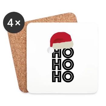 Ho ho ho | Noël, Père Noël, Cadeau - Dessous de verre (lot de 4) - blanc - Devant