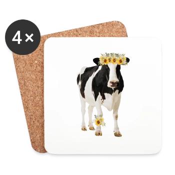 Holstein Kuh mit Blüten - Untersetzer (4er-Set) - Weiß - Vorne
