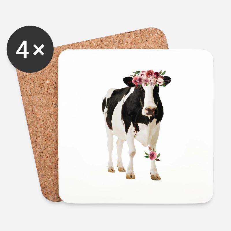 Holstein Kuh mit Blüten - Untersetzer (4er-Set) - Weiß