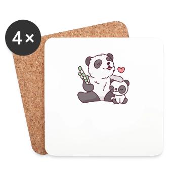 Panda mère panda bébé panda amant bambou - Dessous de verre (lot de 4) - blanc - Devant