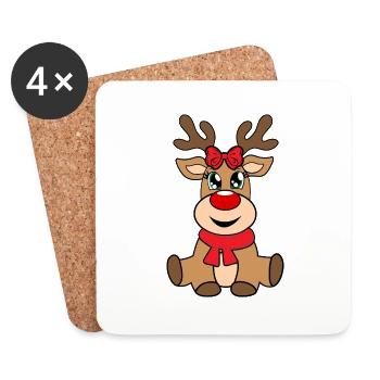 Rentier Mädchen Weihnachten Rudolph weihnachtlich - Untersetzer (4er-Set) - Weiß - Vorne