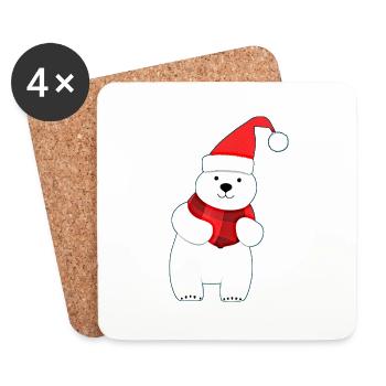 Noël Ours polaire Ours d’hiver Animaux des neiges 02 - Dessous de verre (lot de 4) - blanc - Devant