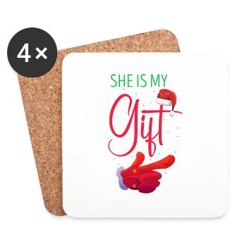She Is My Gift Cute Christmas Couples Designs - Coasters (set of 4) - white - Front