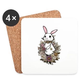 Süßer Osterhase in den Blumen - Untersetzer (4er-Set) - Weiß - Vorne