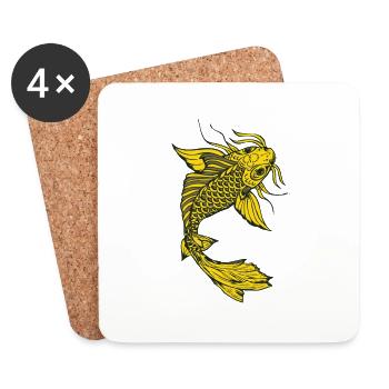 poisson koi carpe japonais dessin 1 3 A - Dessous de verre (lot de 4) - blanc - Devant