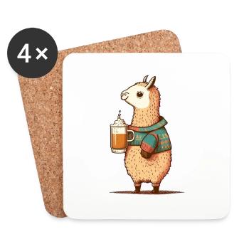 Sweet llama with sweater and beer. Alpaca Gift - Coasters (set of 4) - white - Front