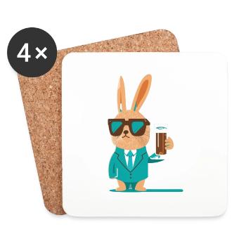 Lapin cool avec de la bière et des lunettes de soleil - Dessous de verre (lot de 4) - blanc - Devant