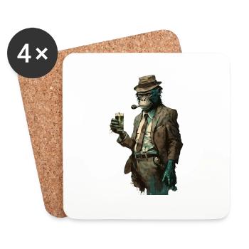 Gangster Mafia Chimpanzé boit de la bière - Dessous de verre (lot de 4) - blanc - Devant