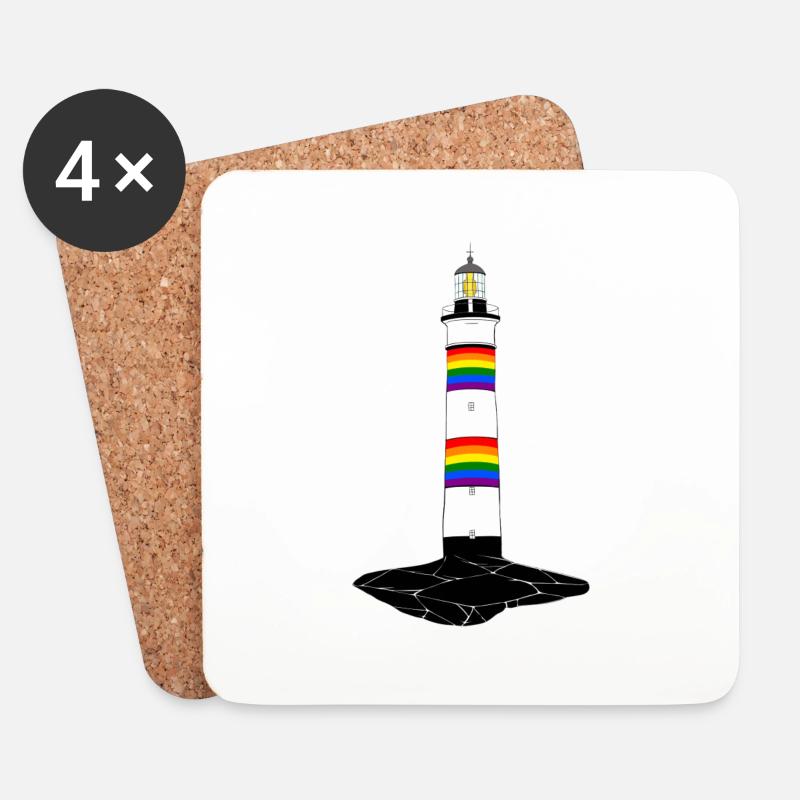 LGBT-Leuchtturm - Untersetzer (4er-Set) - Weiß