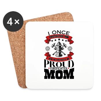 Proud Firefighter Mom I Once Protected Him - Coasters (set of 4) - white - Front