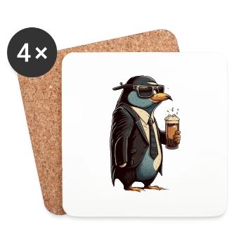 Pingouin décontracté avec de la bière en costume - Dessous de verre (lot de 4) - blanc - Devant