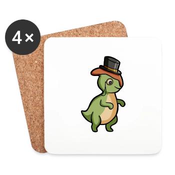 Cute Parasaurolophus, Gentleman, Dino with Hat - Coasters (set of 4) - white - Front