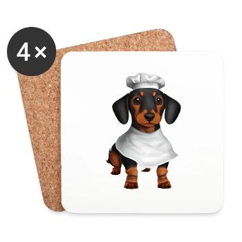 Teckel Chien Restaurateur Cuisine Chiens Teckel Chiot - Dessous de verre (lot de 4) - blanc - Devant
