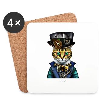 Crazy Cat- Hat - Untersetzer (4er-Set) - Weiß - Vorne