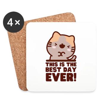 This is The Best Day Ever Cute Kawaii Cat - Coasters (set of 4) - white - Front
