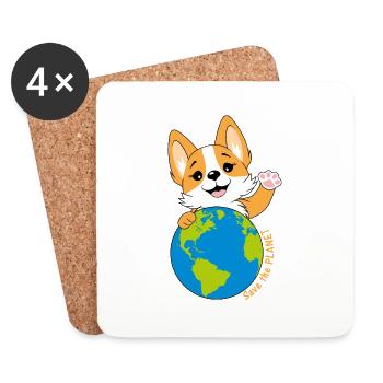 Corgi with a globe - Coasters (set of 4) - white - Front