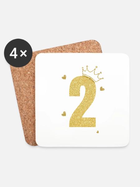 Goldene Krone zum 2. Jahrestag - Untersetzer (4er-Set) - Weiß