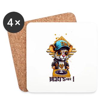 Süße DJ Ratte - Untersetzer (4er-Set) - Weiß - Vorne