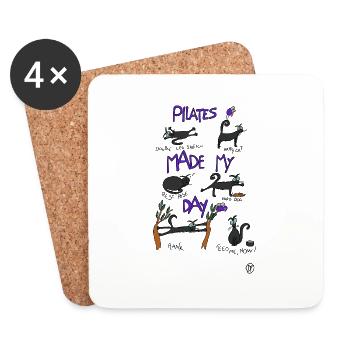 Squiti the black cat does Pilates - Coasters (set of 4) - white - Front