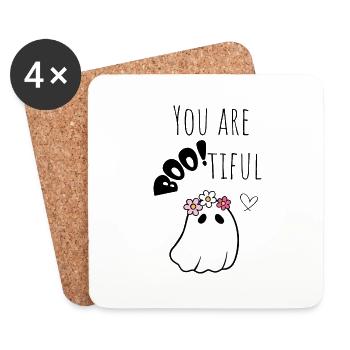 Halloween Ghost "You Are Bootiful" Comic Black - Coasters (set of 4) - white - Front