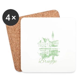 Bruges, Belgique, Maisons,skyline - Dessous de verre (lot de 4) - blanc - Devant