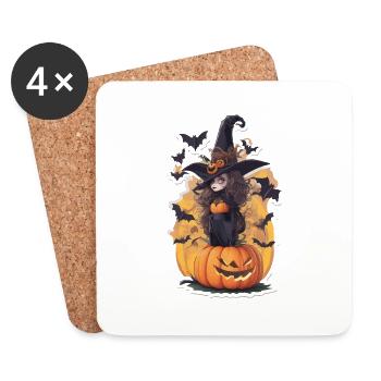 Helloween Kürbis Hexe - Untersetzer (4er-Set) - Weiß - Vorne