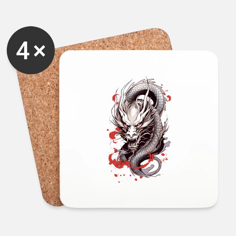 Japanischer Drache - Untersetzer (4er-Set) - Weiß