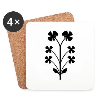 Fleur avec tige - Dessous de verre (lot de 4) - blanc - Devant