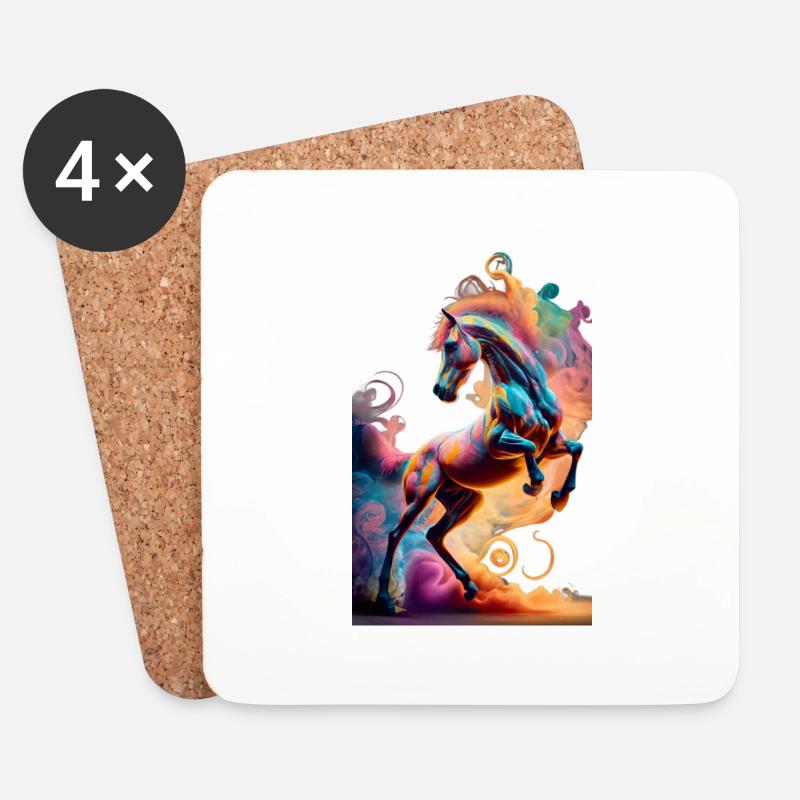 buntes Pferd - Untersetzer (4er-Set) - Weiß