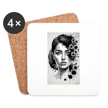 femme noire et blanche - Dessous de verre (lot de 4) - blanc - Devant